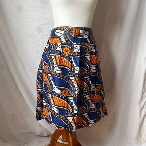 African wax print Orange and Blue Patterned Women's Skirt 30” waist